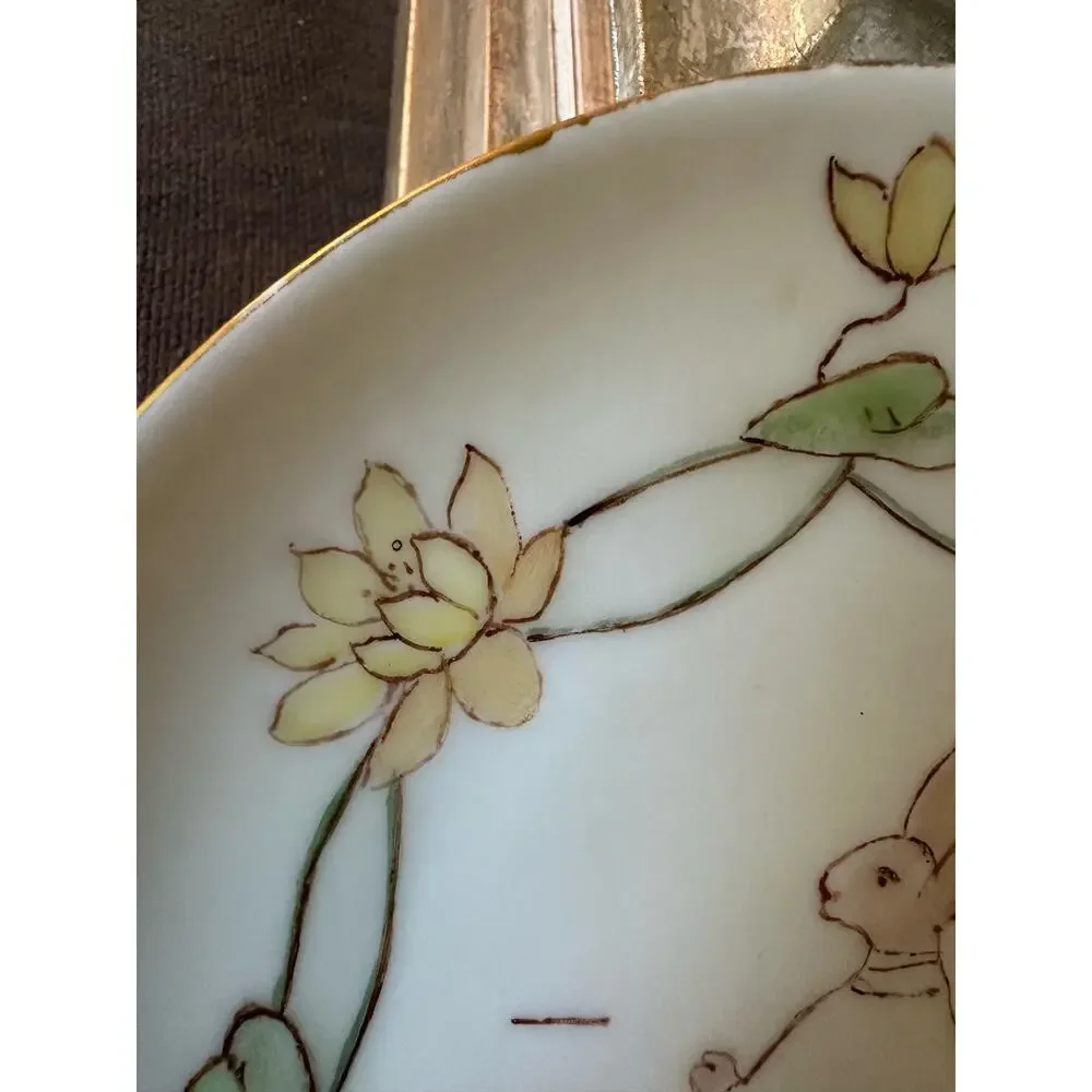 Antique MZ Austria bunny dessert Plates Set of 2 White Gold Gilt children 7”